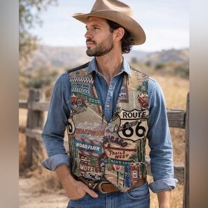 90's Vintage Route 66 Tapestry Vest - Men's Size XL